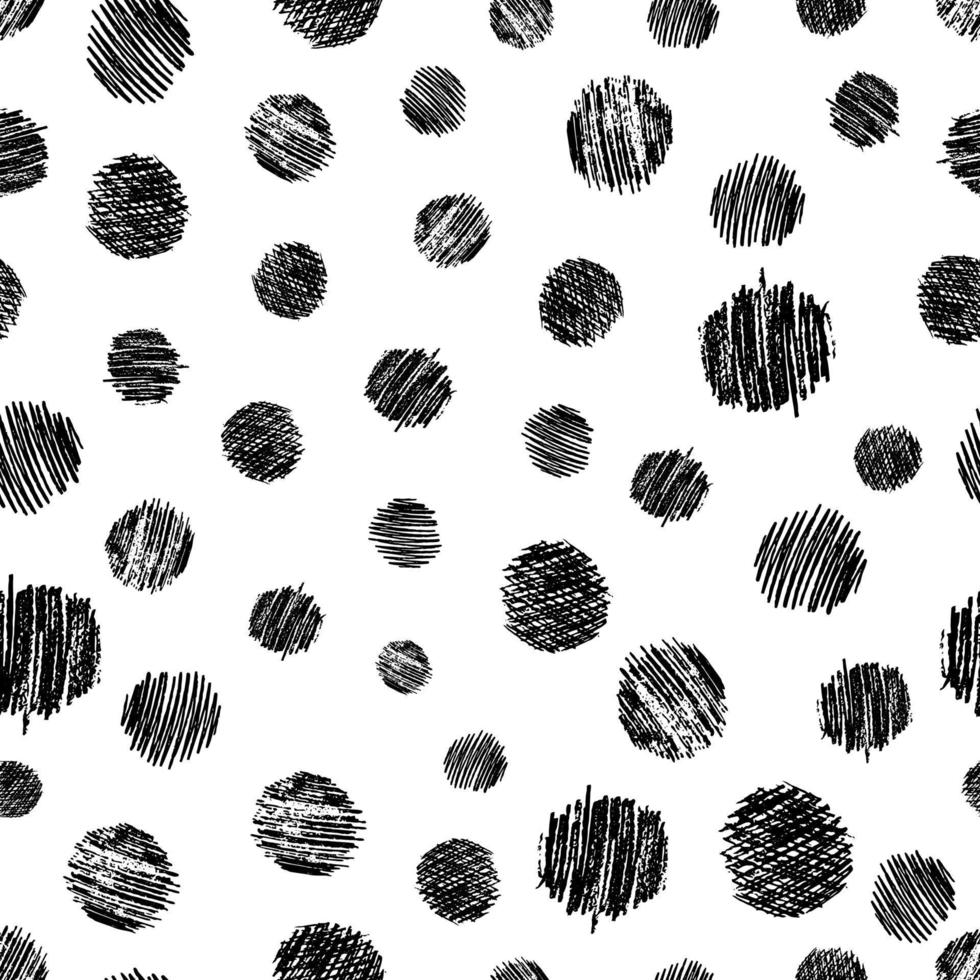 Seamless pattern with hand drawn black circle scribble smear. Abstract grunge texture. Vector illustration