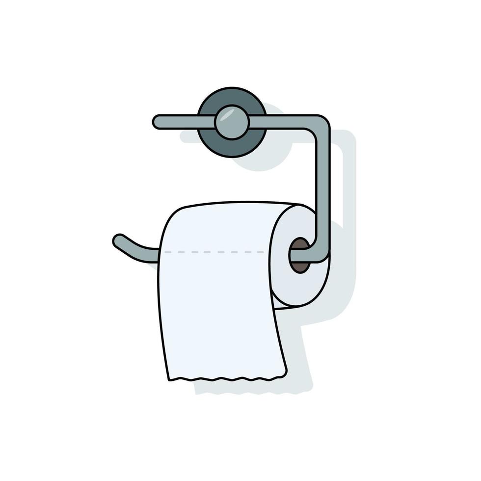 Toilet paper roll hanging on a holder on wall. Vector illustration of the bathroom element