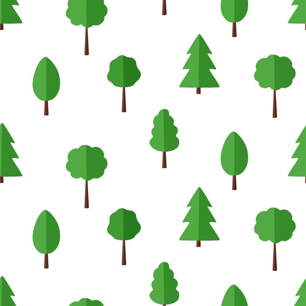 Seamless Pattern Set of trees with a green crown, vector illustration of a tree icon.