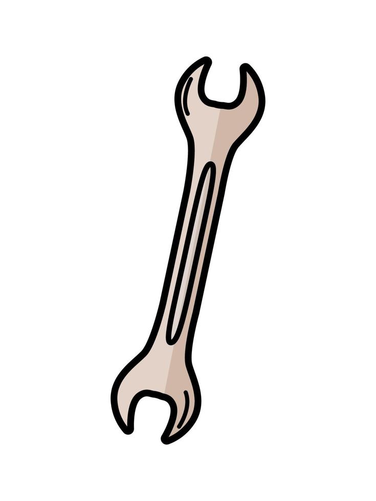 Wrench doodle vector, cartoon construction tool isolate on white. vector