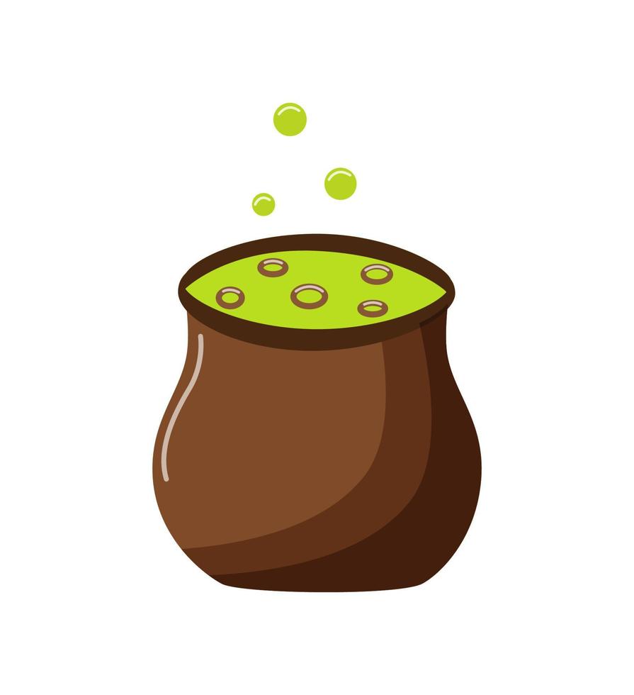 Witch's cauldron with a potion boils a magical Halloween brew, vector illustration of isolate on white.