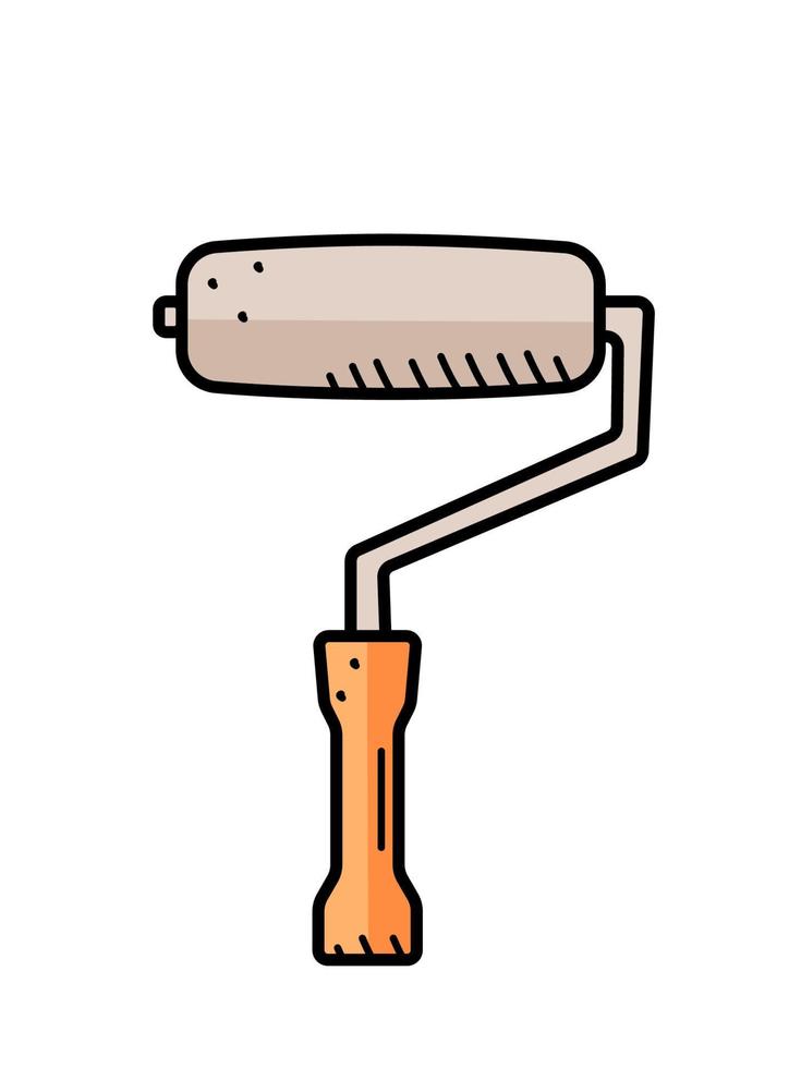 Roller wall painting tool, doodle vector illustration brush roll, isolate on white.