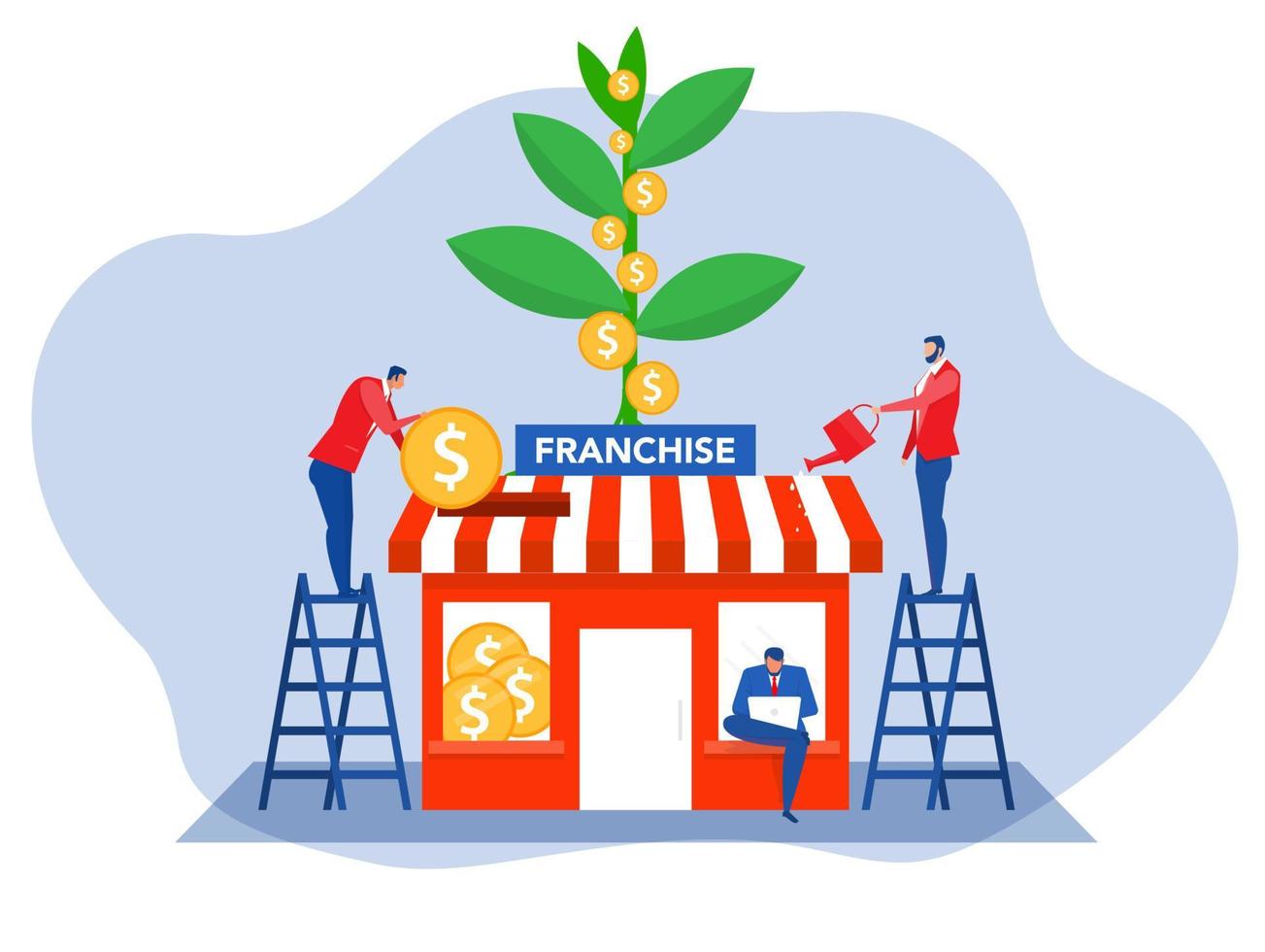 man water growth plants  with Real estate business Franchise shop business SME ,strategy of financial marketing planning for investment vector illustrator