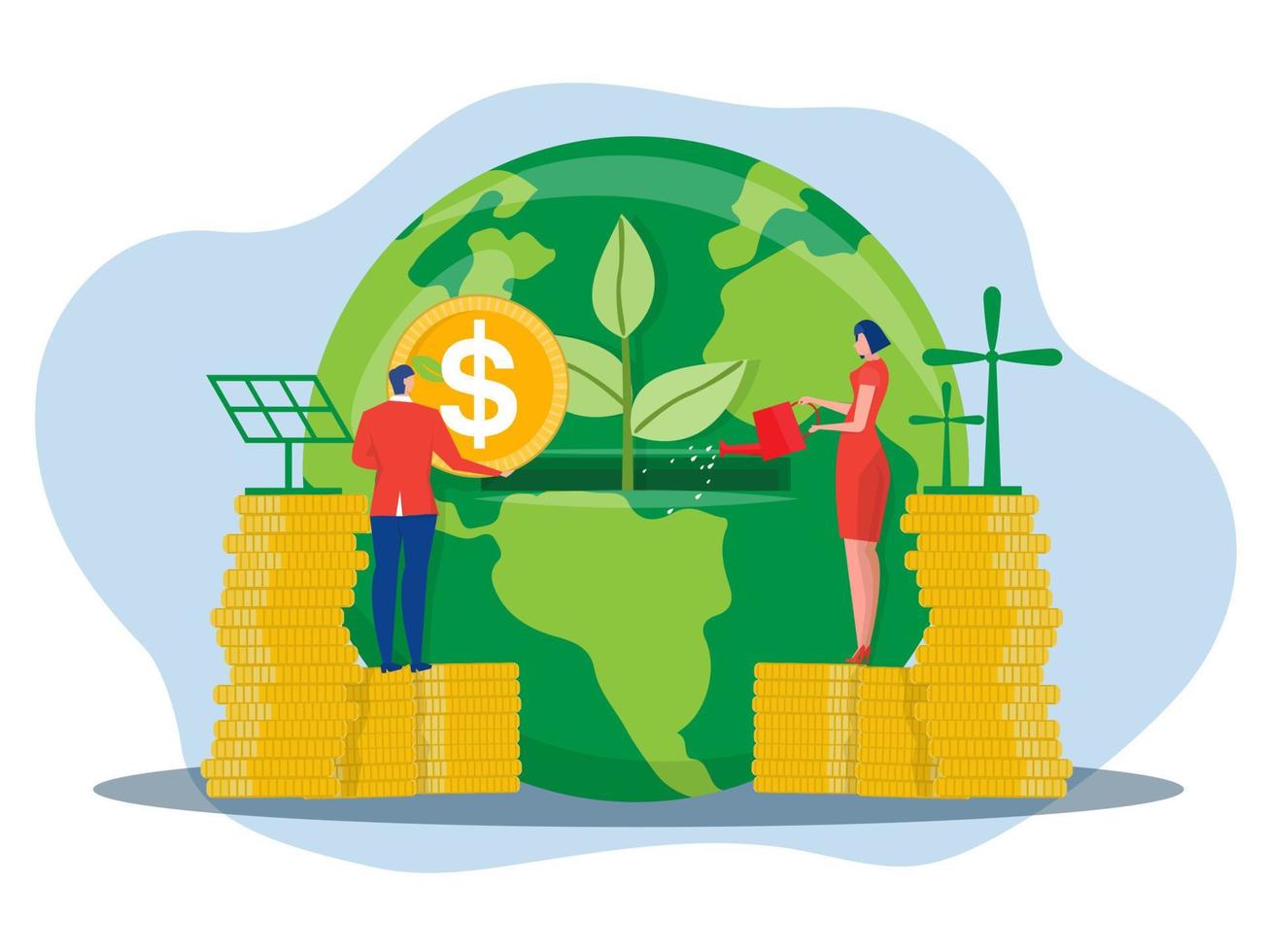 concepto de esg concepto ambiental social y de gobernanza el hombre de negocios lanza una moneda para invertir fuentes de energía. preservar los recursos de planet.flat ilustración vectorial vector