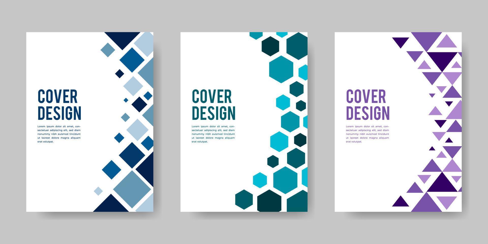 Collection of cover designs in a colorful geometric style. Vector illustration.