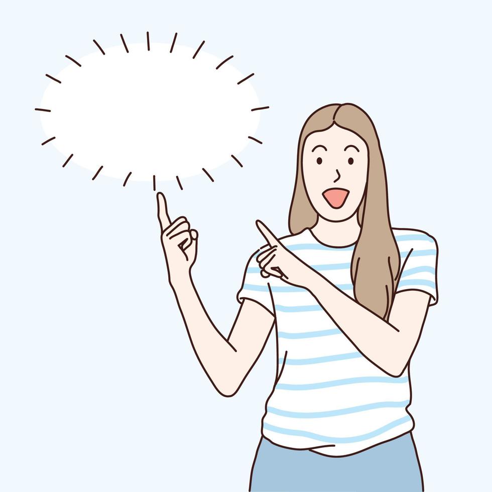 Woman is pointing at something, Vector design and illustration.