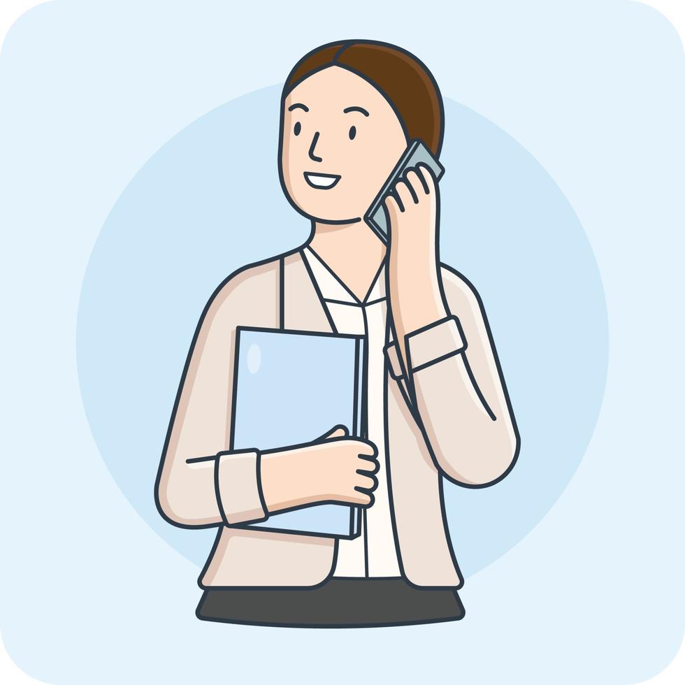 comunicación de mujeres empresarias con smartphone y laptop, actividad de personajes 2d, diseño vectorial y antecedentes aislados. vector