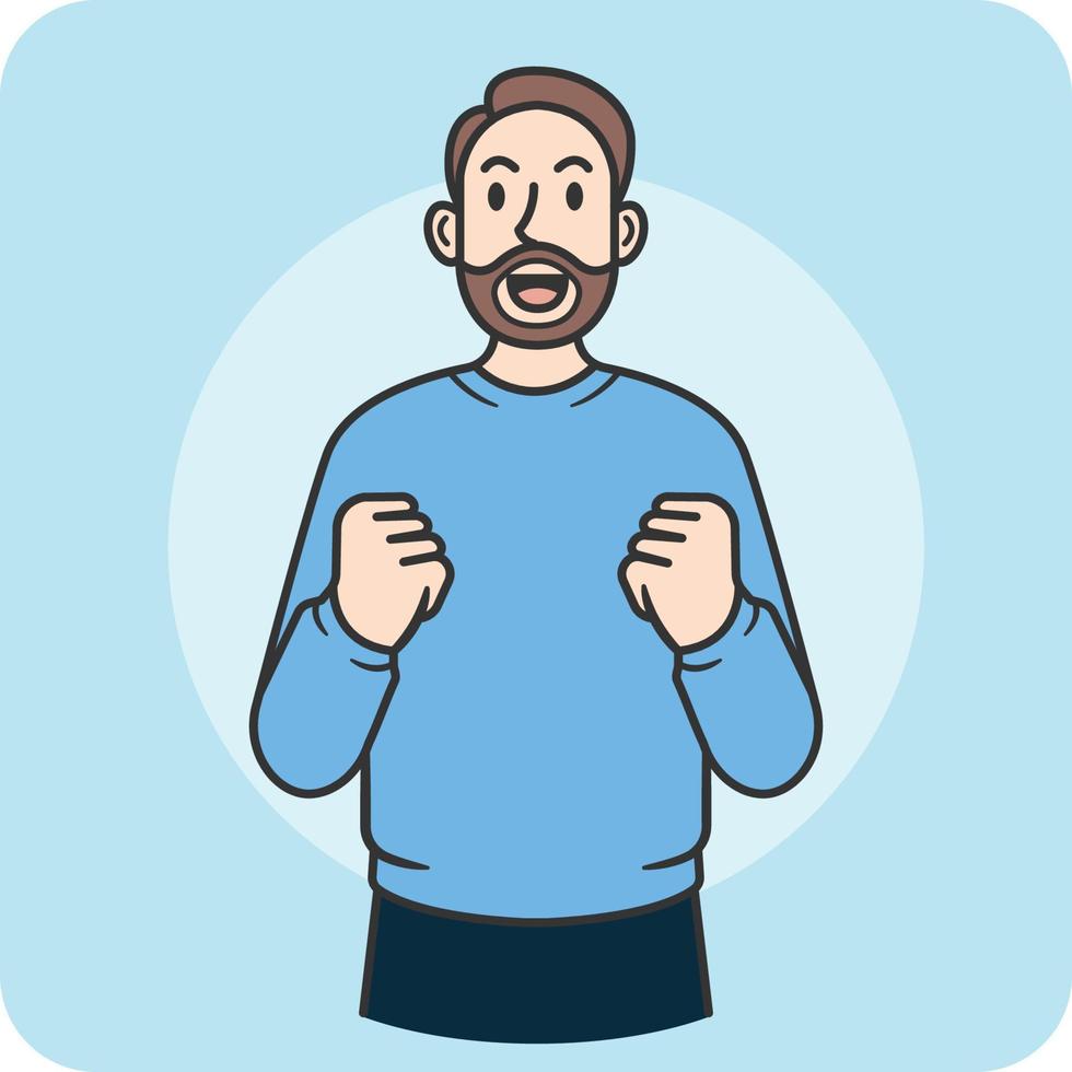 Man Showing Joy Raising Both Hands, 2D character activity, illustration design and isolated background. vector