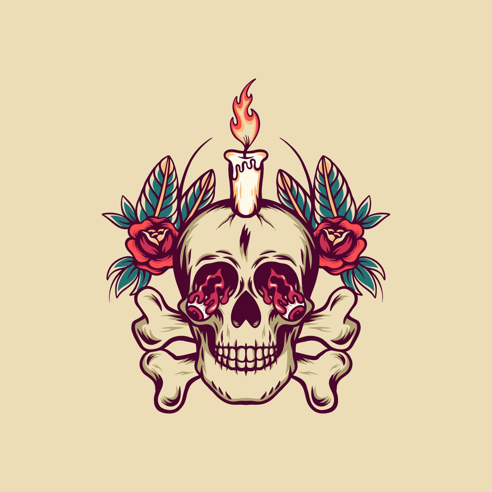 Skull And Candle Retro Illustration 12758145 Vector Art at Vecteezy