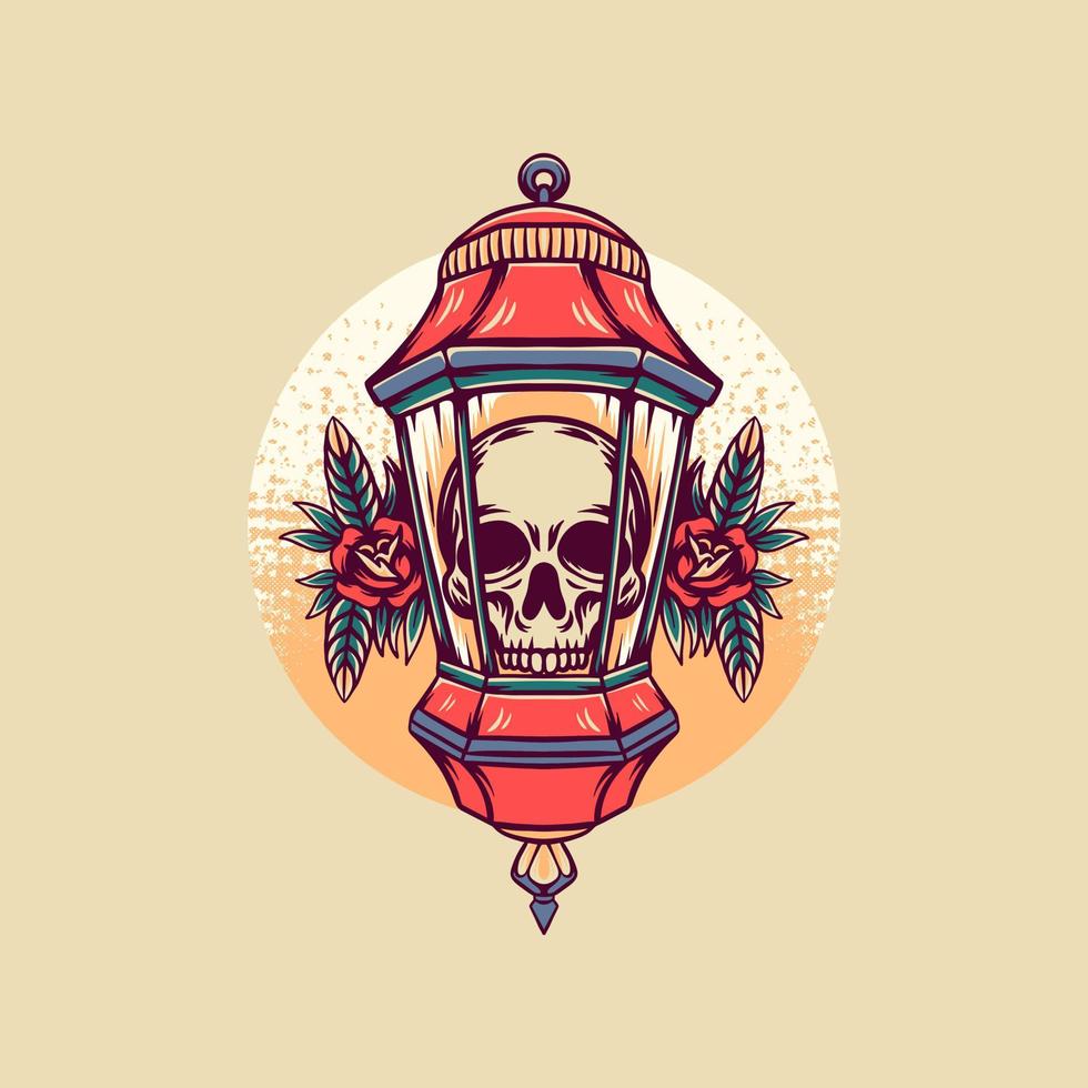 Skull In Lantern Retro Illustration vector