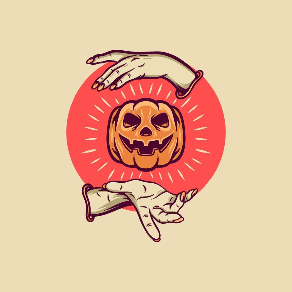 Pumpkin And Hands Retro Illustration vector