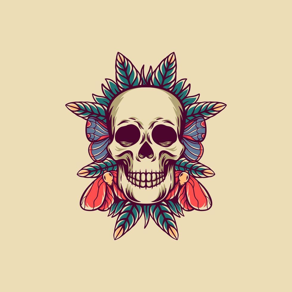 Skull And Butterfly Retro Illustration vector