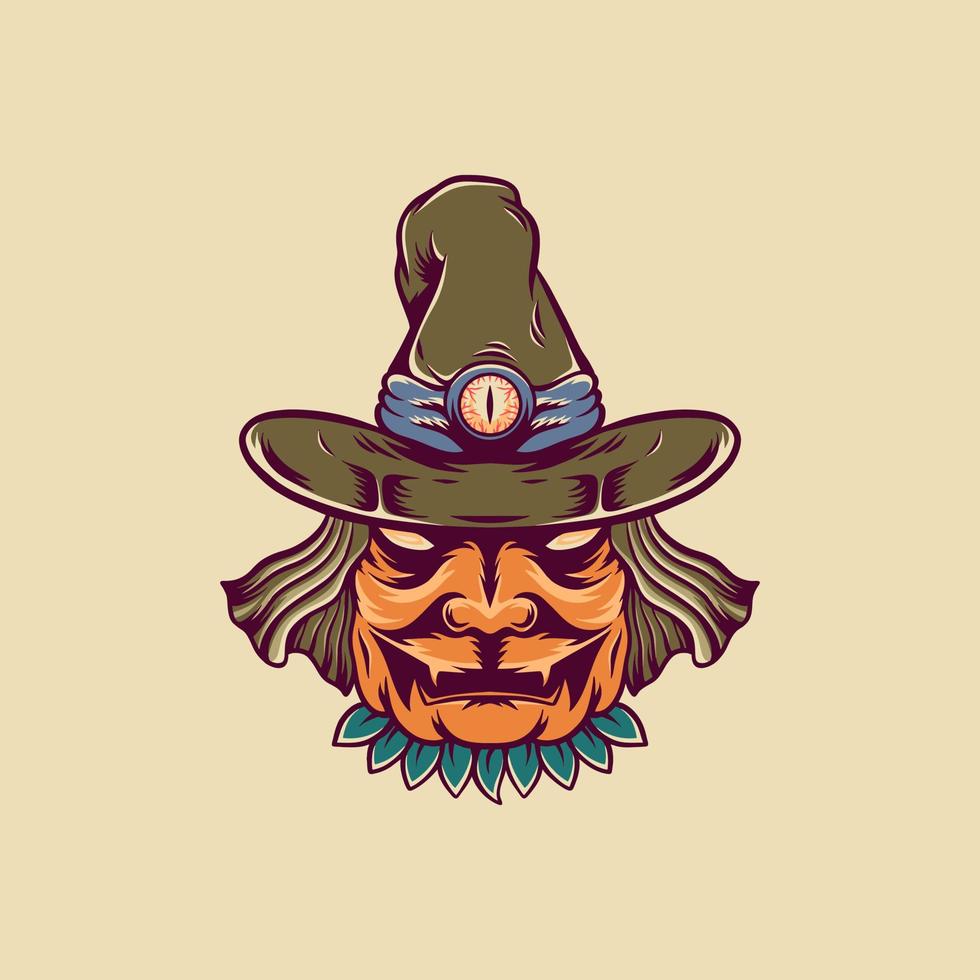 Pumpkin WItch Halloween Retro Illustration vector