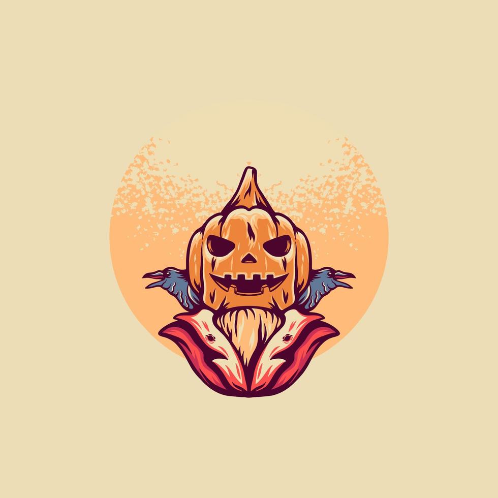 Dracula Pumpkin Halloween Retro Illustration vector