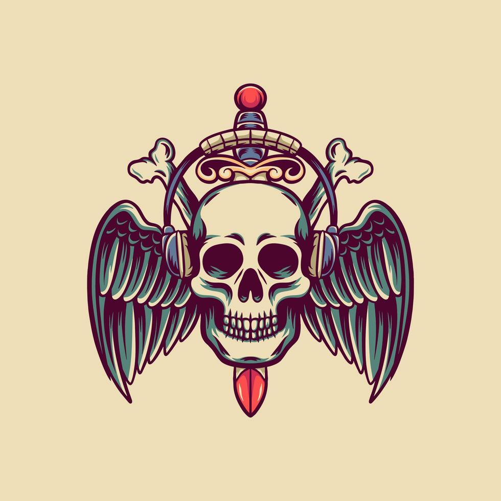 Skull And Wings Retro Illustration vector