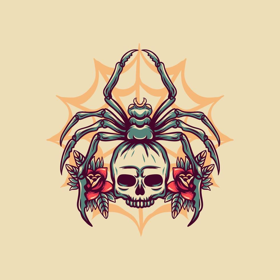 Tarantula Skull Halloween Retro Illustration vector