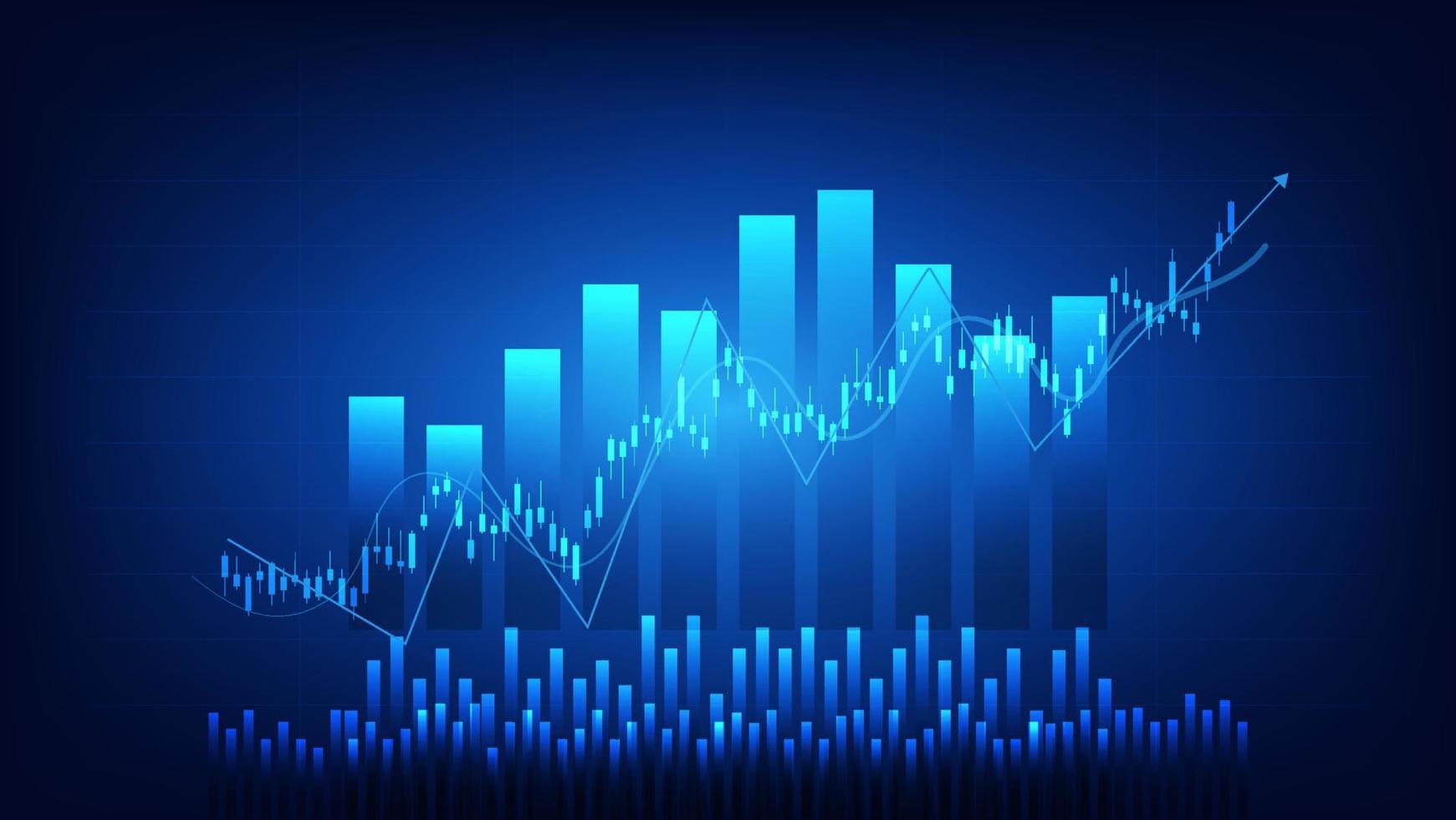 antecedentes financieros y comerciales. el gráfico de barras y el gráfico de velas muestran el precio de negociación del mercado de valores vector