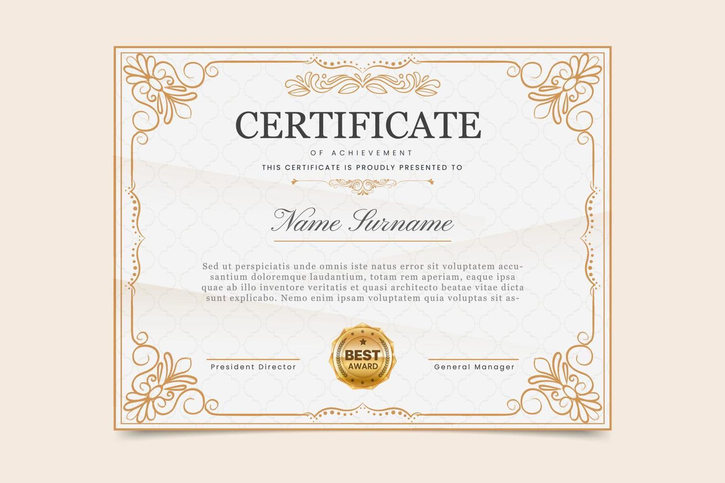 Professional certificate template with elegant elements vector