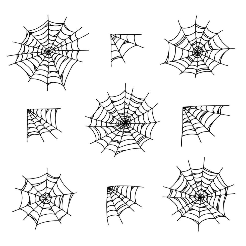 Simple set of hand drawn spider web illustration. Cute gossamer clipart. Halloween doodle vector