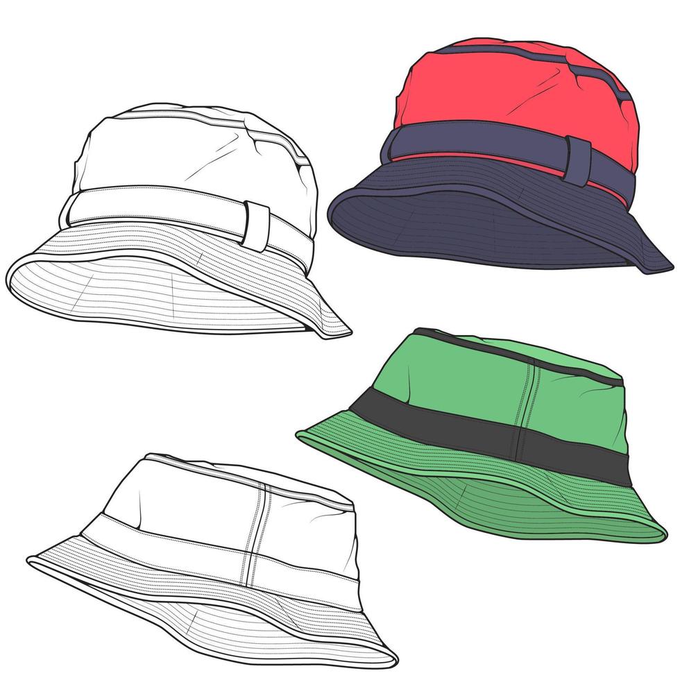 Bucket hat vector illustration flat sketches template. hand drawn sketches.