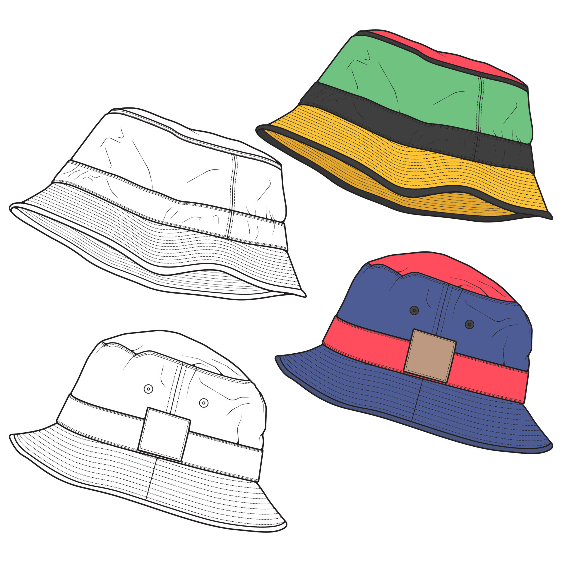 Bucket hat vector illustration flat sketches template. hand drawn sketches. 12758268 Vector Art