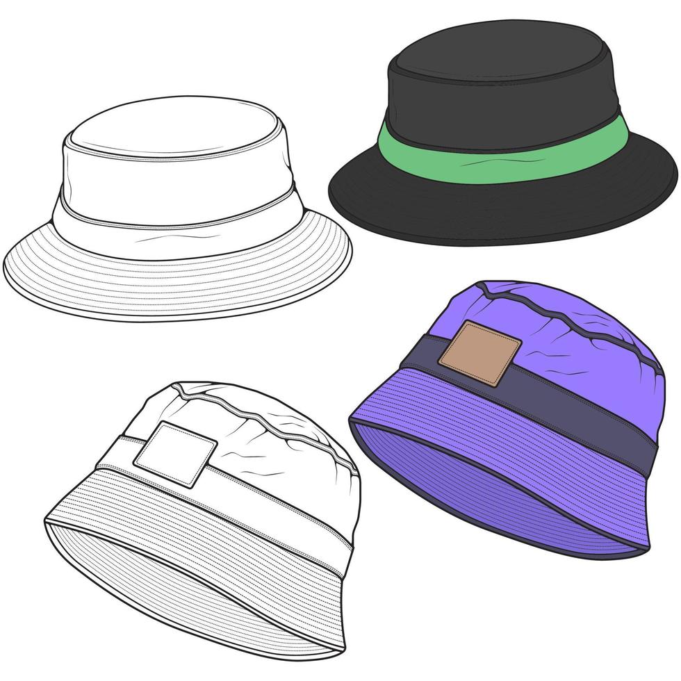 Bucket hat vector illustration flat sketches template. hand drawn sketches.