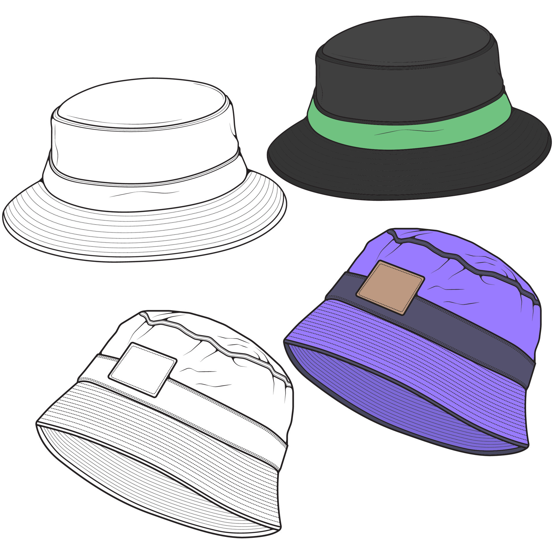 Bucket hat vector illustration flat sketches template. hand drawn