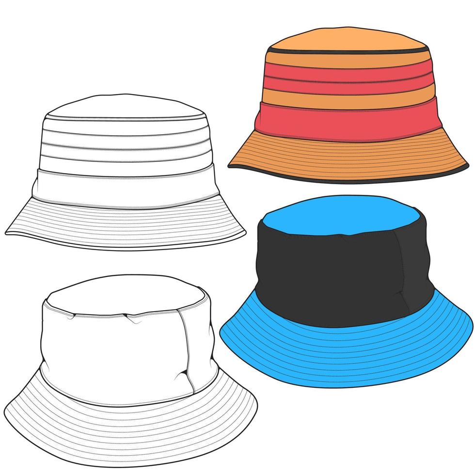 Bucket hat vector illustration flat sketches template. hand drawn