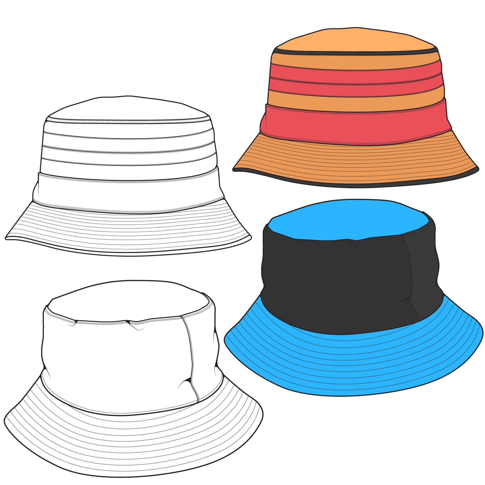 Bucket hat vector illustration flat sketches template. hand drawn sketches. 12758275 Vector Art