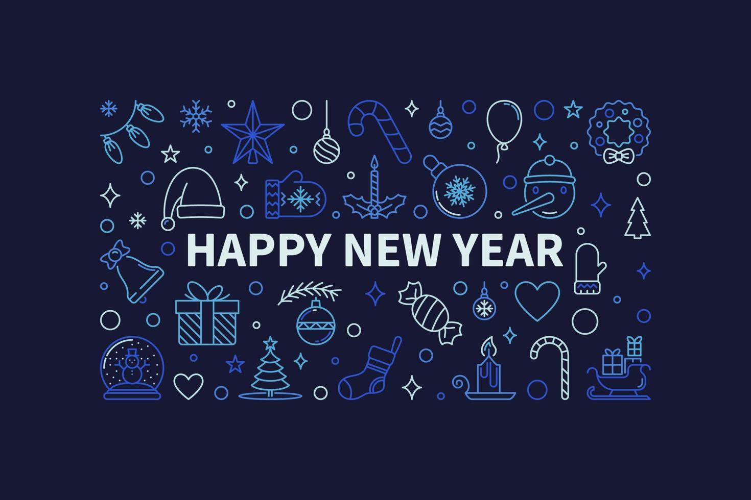 Happy New Year Banner modern outline colored horizontal design vector