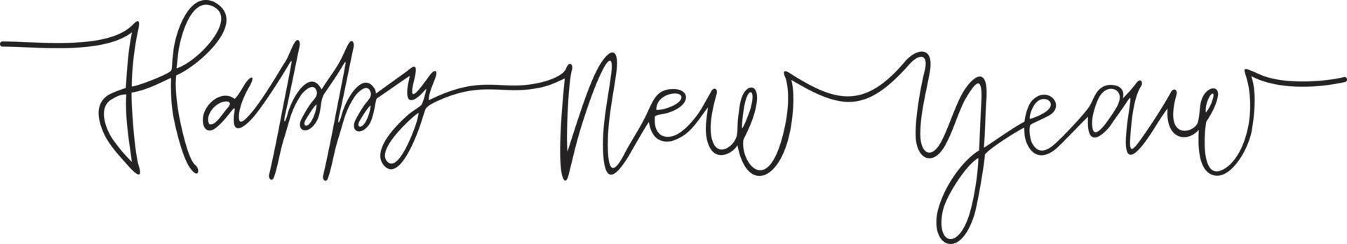 Happy New Year handwritten inscription. Hand drawn lettering. One line drawing of calligraphy vector