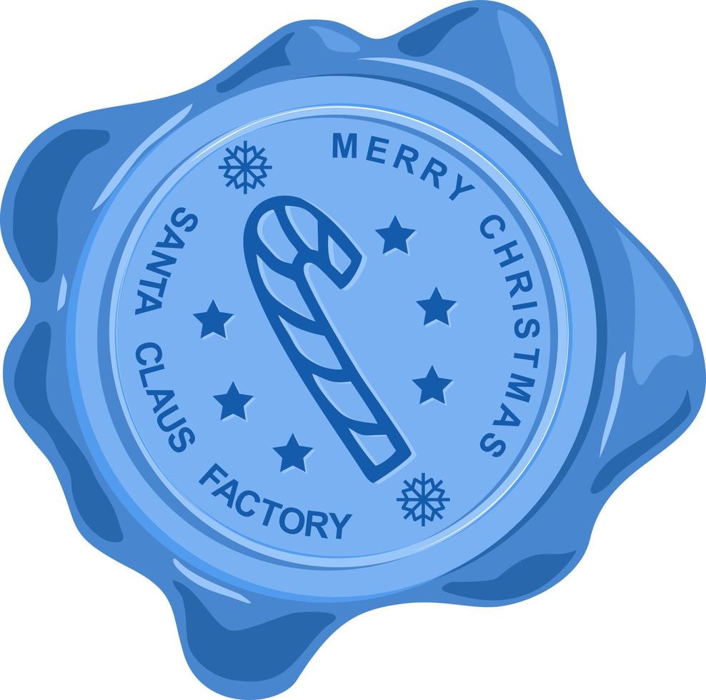 Official postal wax seal in blue with candy cane. Special delivery from the North Pole, made in Santa's workshop vector