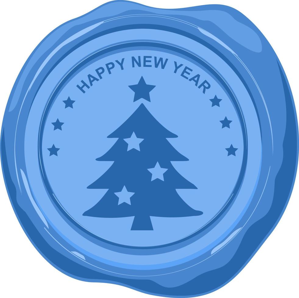 sello de cera postal oficial en azul con un árbol de navidad. entrega especial desde el polo norte, hecho en el taller de santa vector