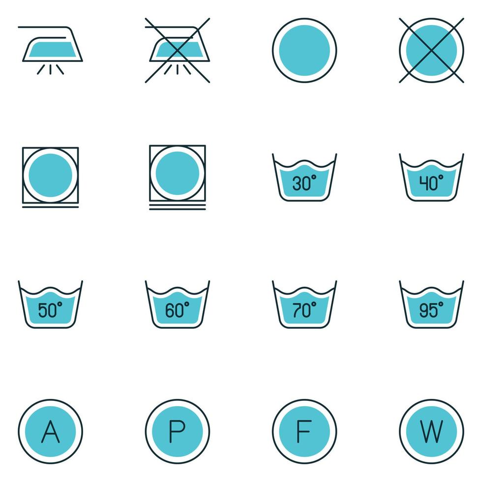 conjunto de iconos de línea llena de guía de lavandería vector