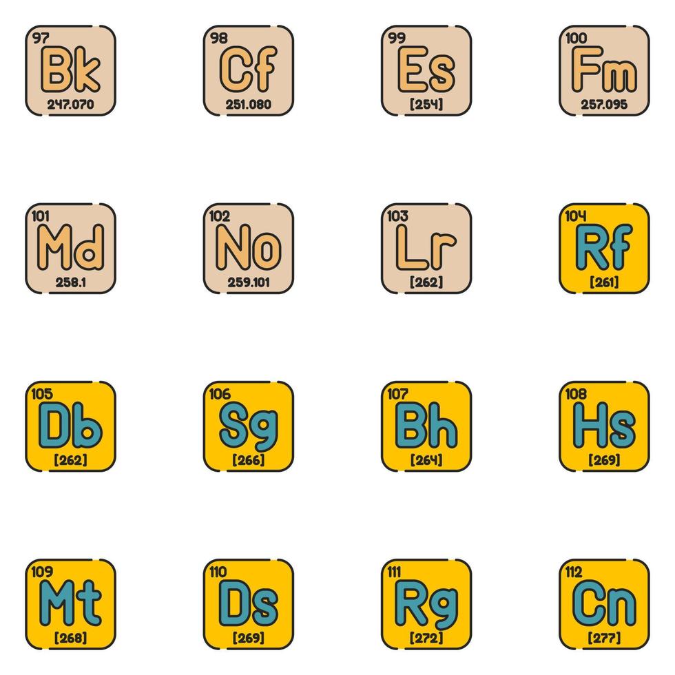conjunto de iconos de línea llena de tabla periódica vector