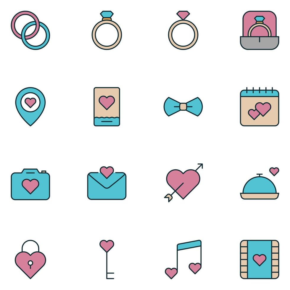 Wedding Filled Line Icon Set Vector