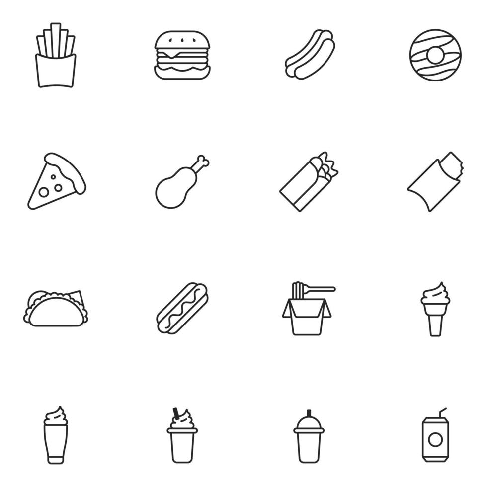 conjunto de iconos de línea de comida rápida vector