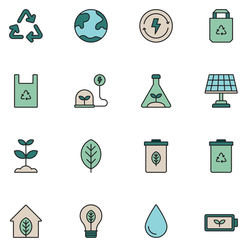 Environment Filled Line Icon Set Vector