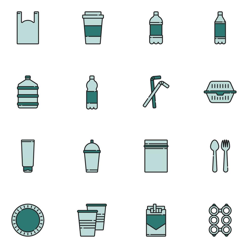 Plastic Filled Line Icon Set Vector