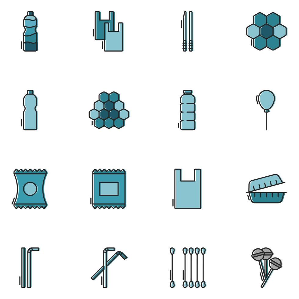 Ecobrick Filled Line Icon Set Vector