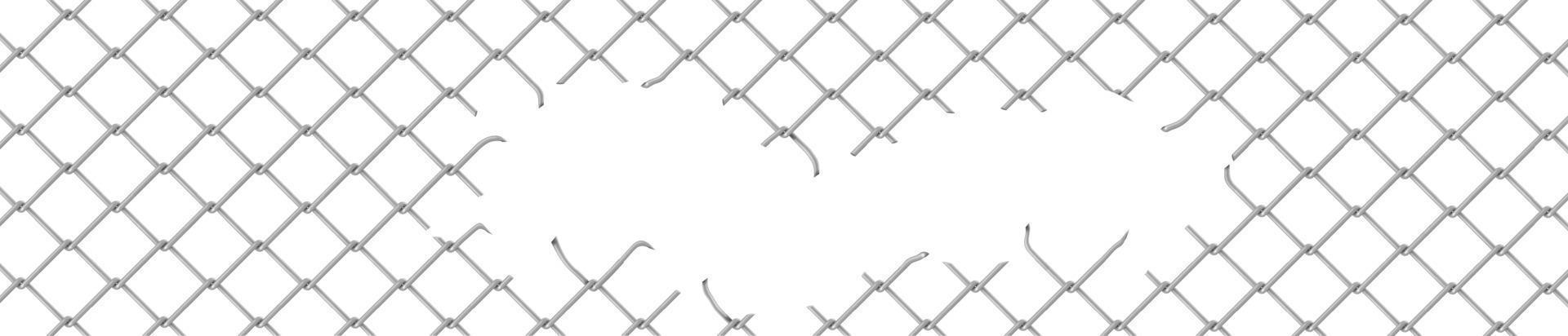 Broken wire fence, rabitz or chain link background vector