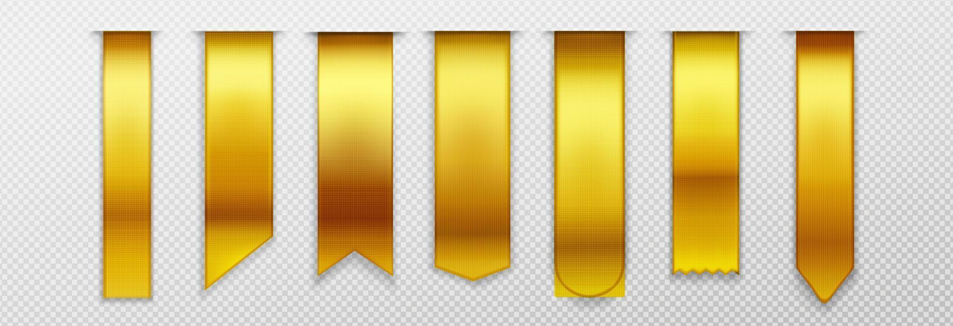 Golden bookmarks, ribbon, banner 3d vector mockup