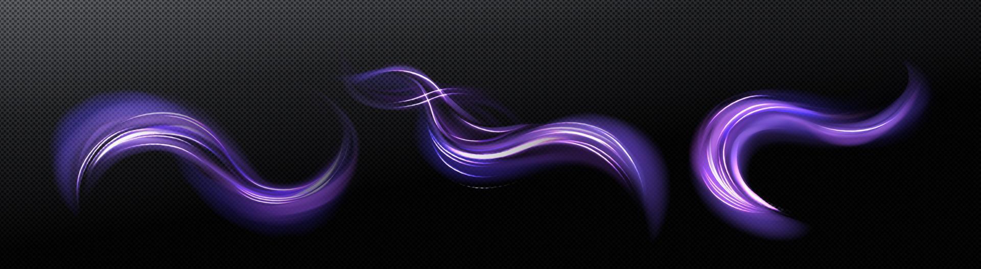 Neon magic swirl, wind effect purple twirl light vector