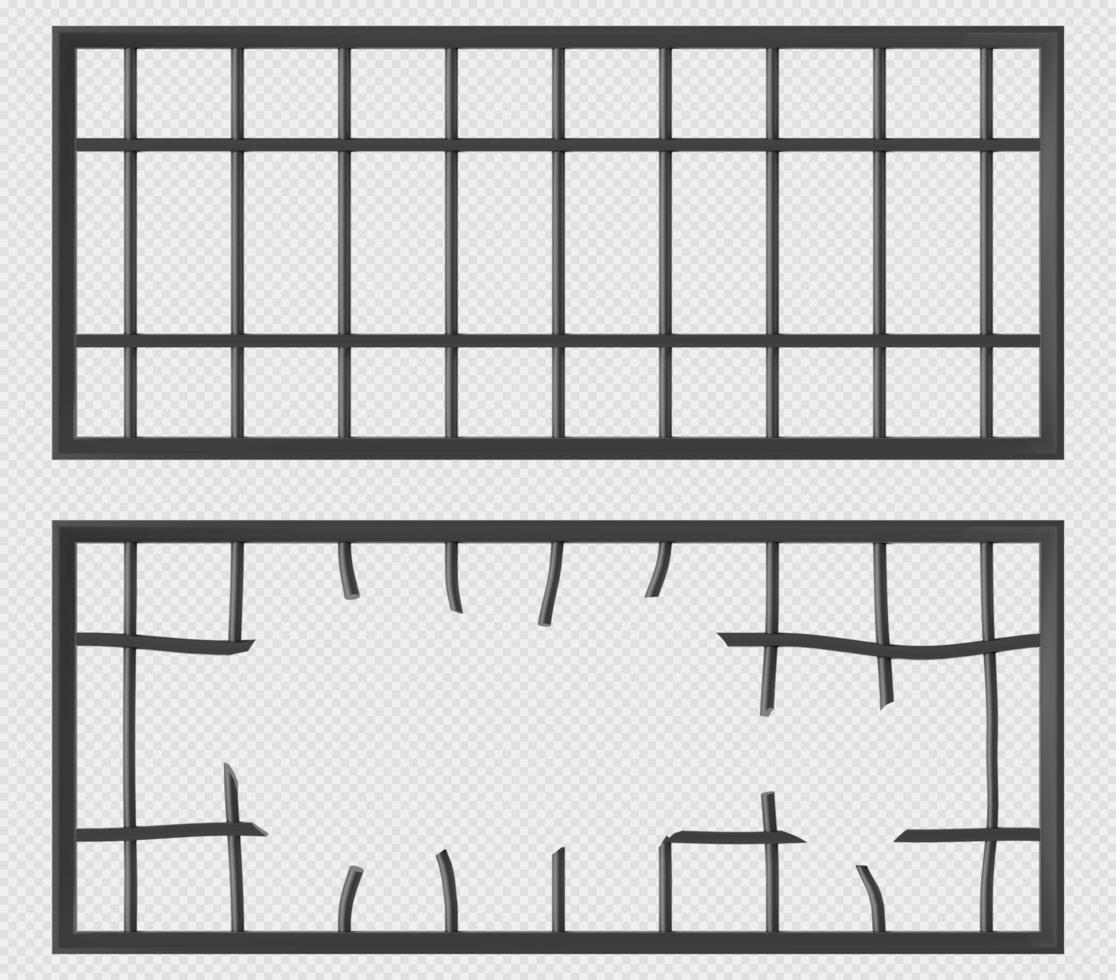 Prison windows with grate and broken metal bars vector