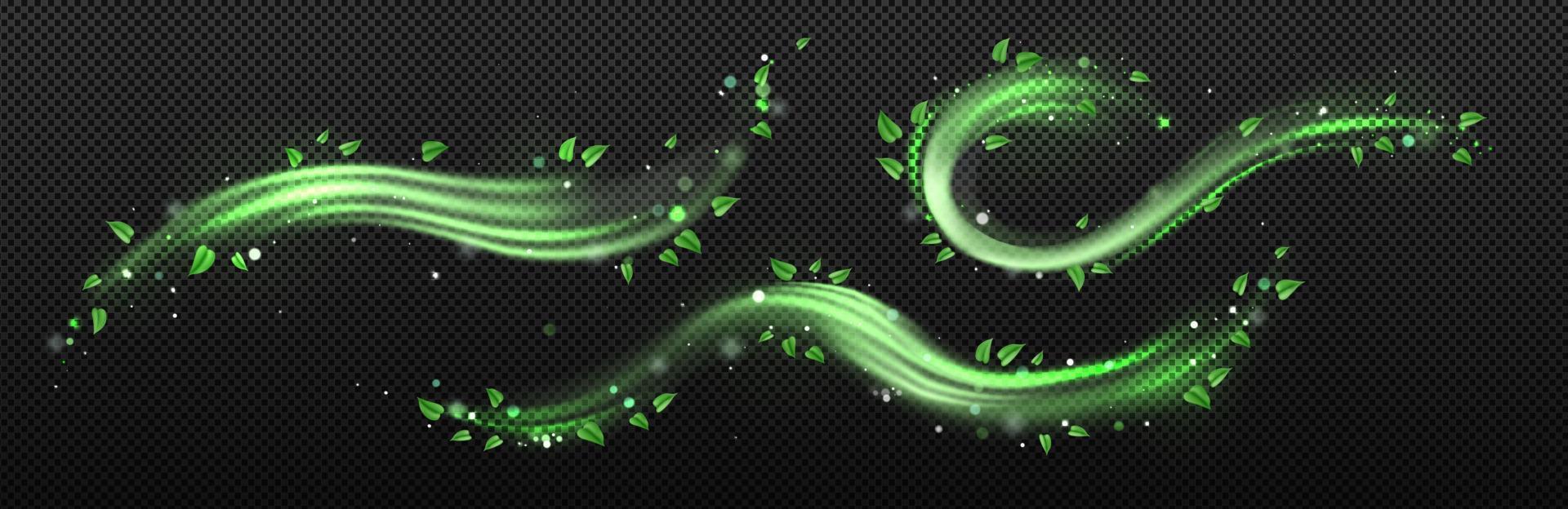Abstract wind swirl with green leaves and sparkles vector