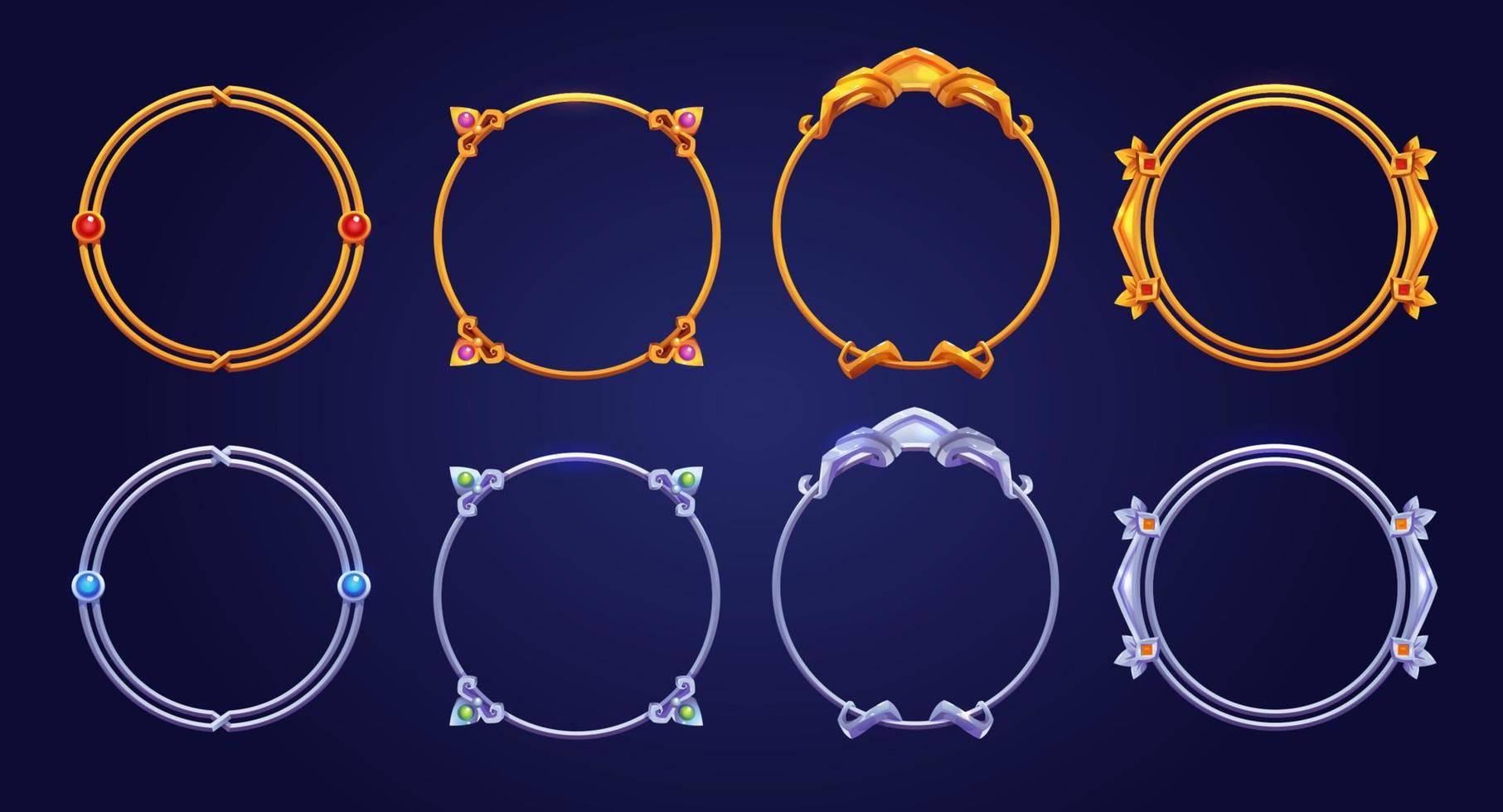 Silver and golden vintage game frames, borders vector