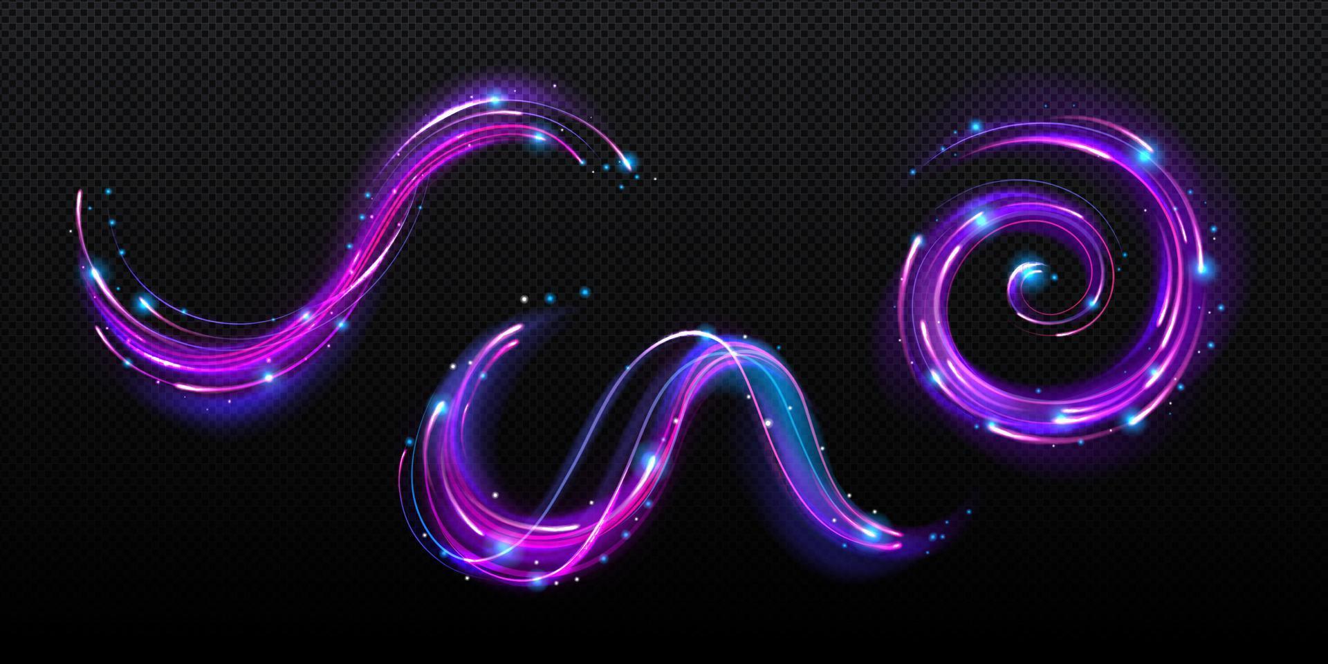 Neon magic swirl, wind effect purple twirl light vector