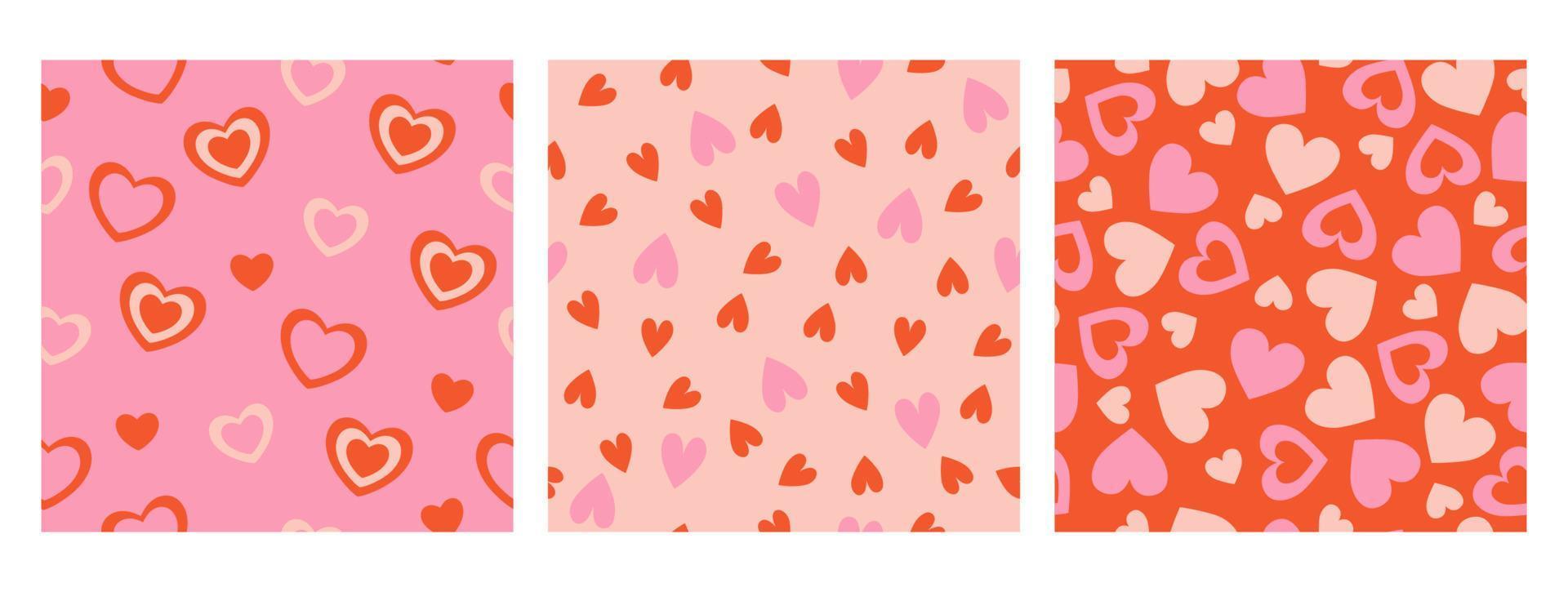 Set of seamless patterns with hearts. Vector graphics.