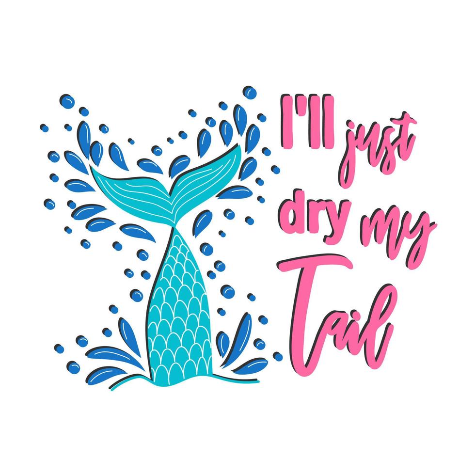 Mermaid card with hand drawn sea elements and lettering. vector
