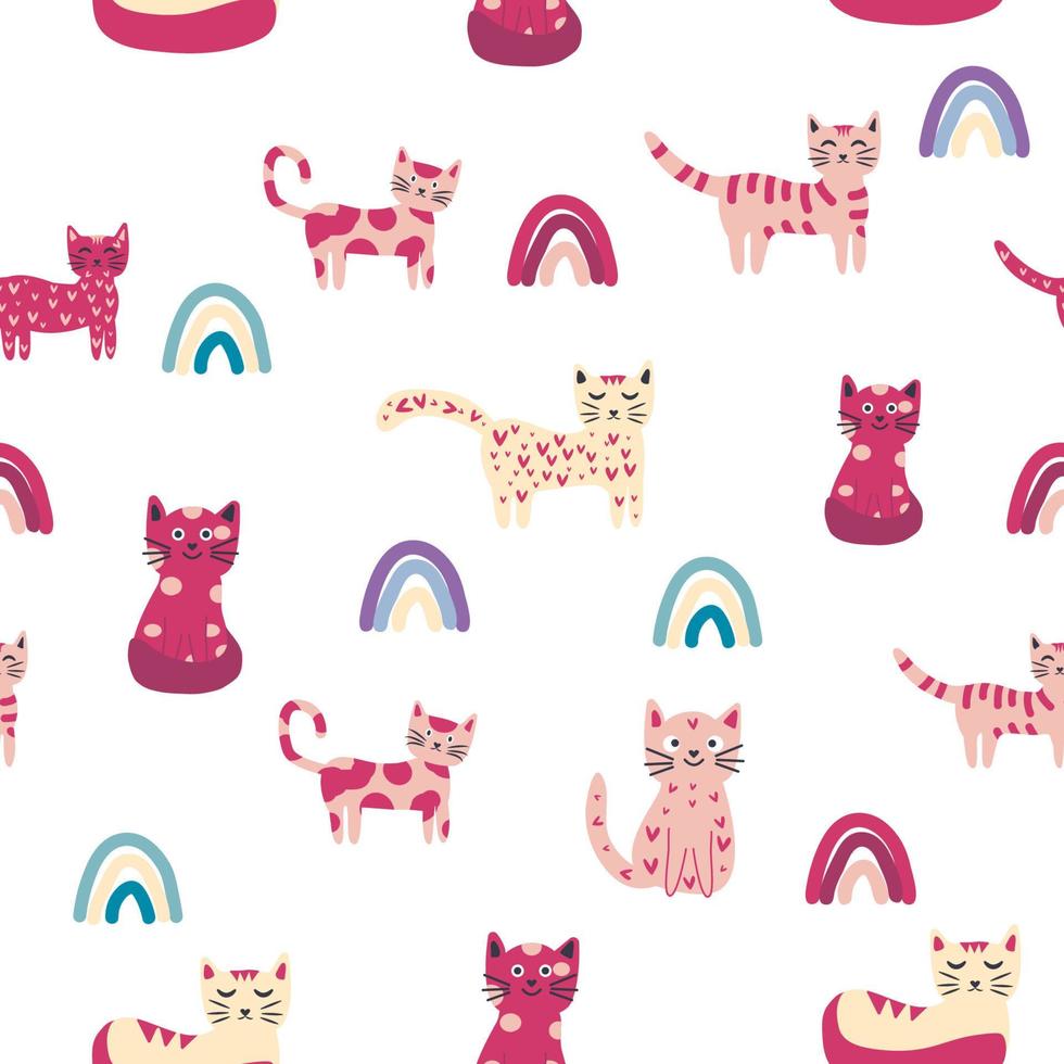 Childish seamless pattern with animals and rainbow. Kids pastel textile print vector